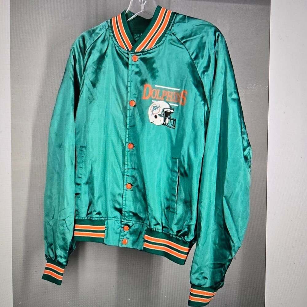 Vintage Miami Dolphins Satin Bomber Jacket - Chalk Line - Size Medium - ,